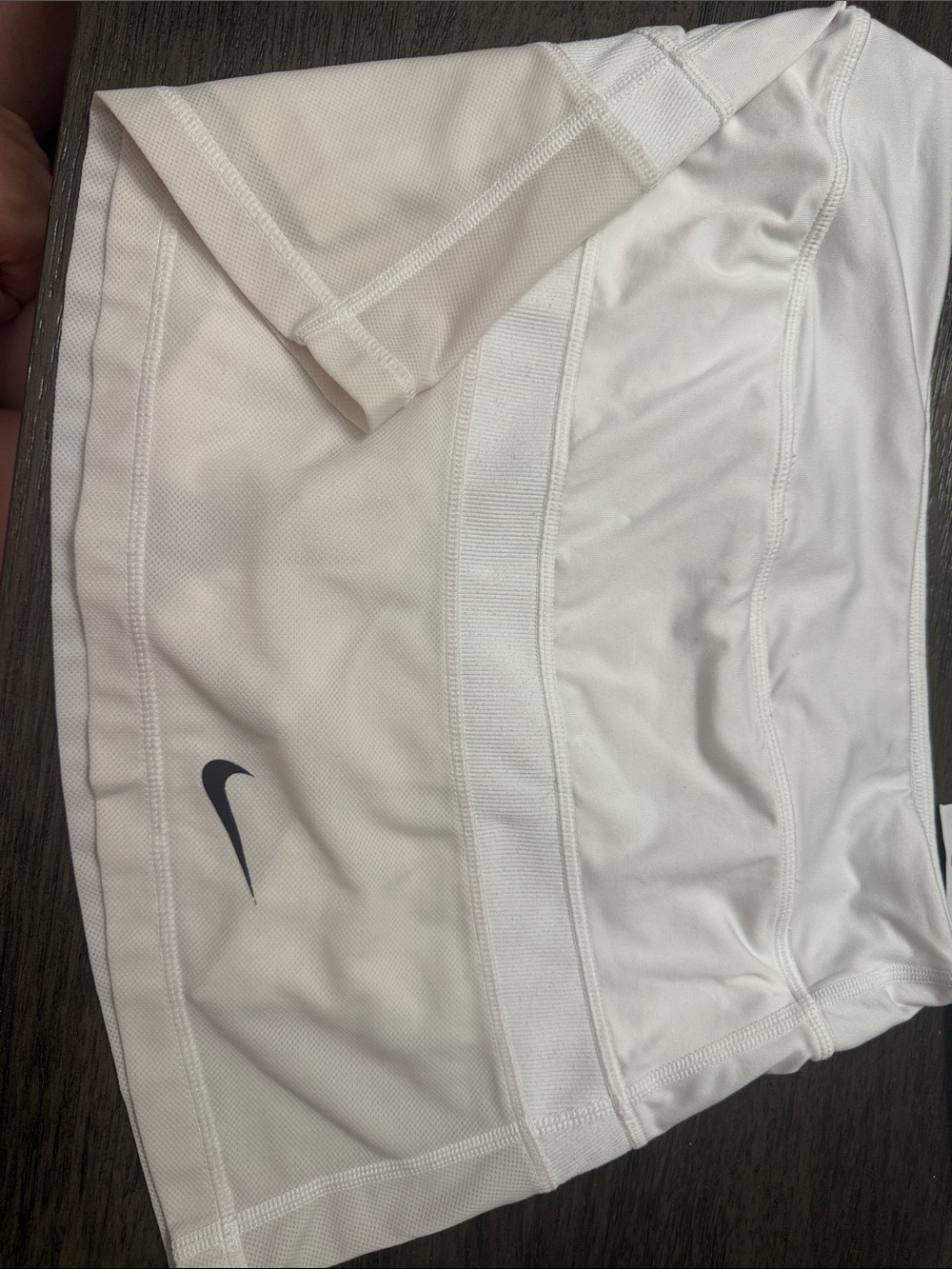 Nike Women's White Athletic Shorts with Black Swoosh